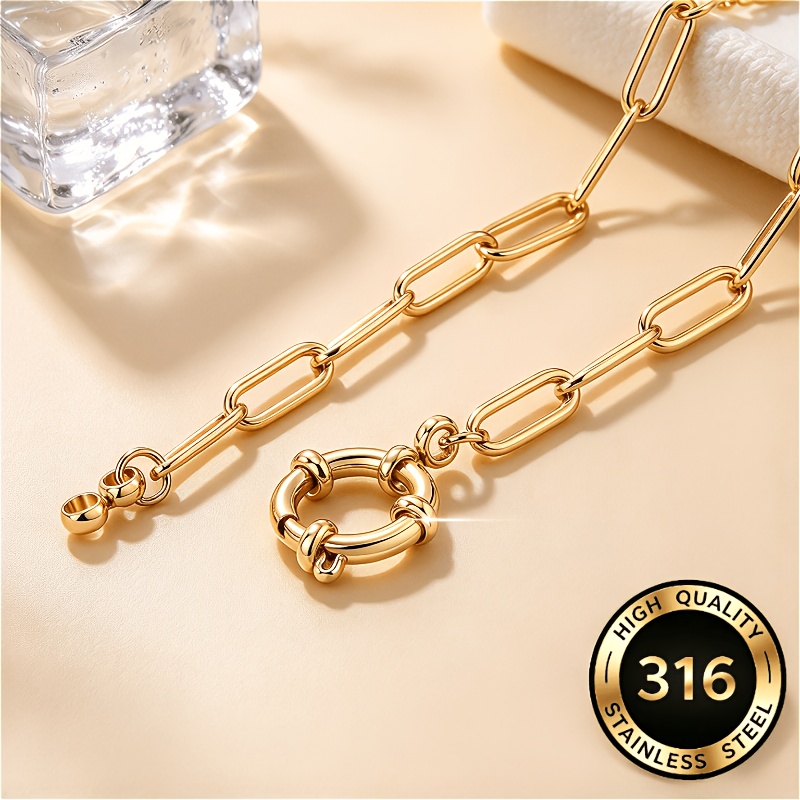 Unisex Long Flat Cross Chain Round Clasp Pendant Necklace